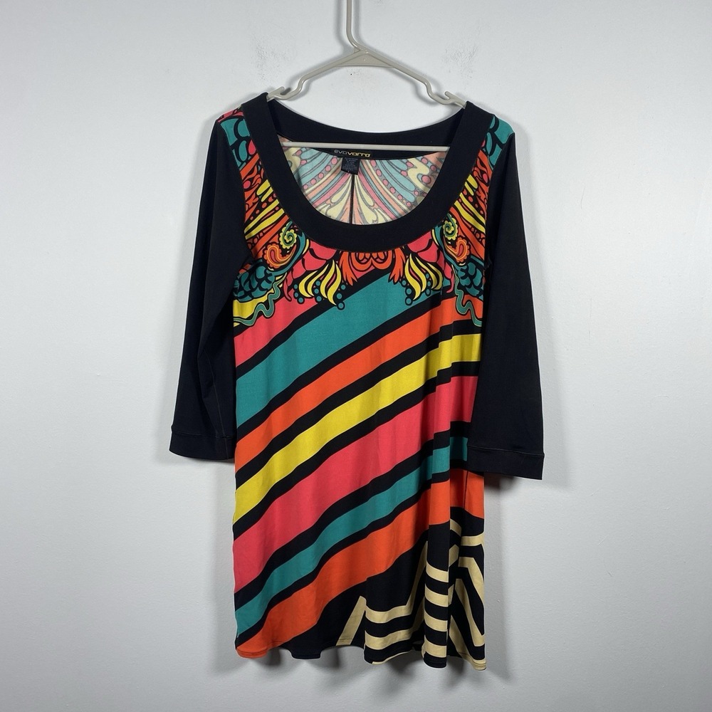 Eva Varro Women's Sz L Geometric Colorful Print Artsy Art to‎ Wear Tunic Top